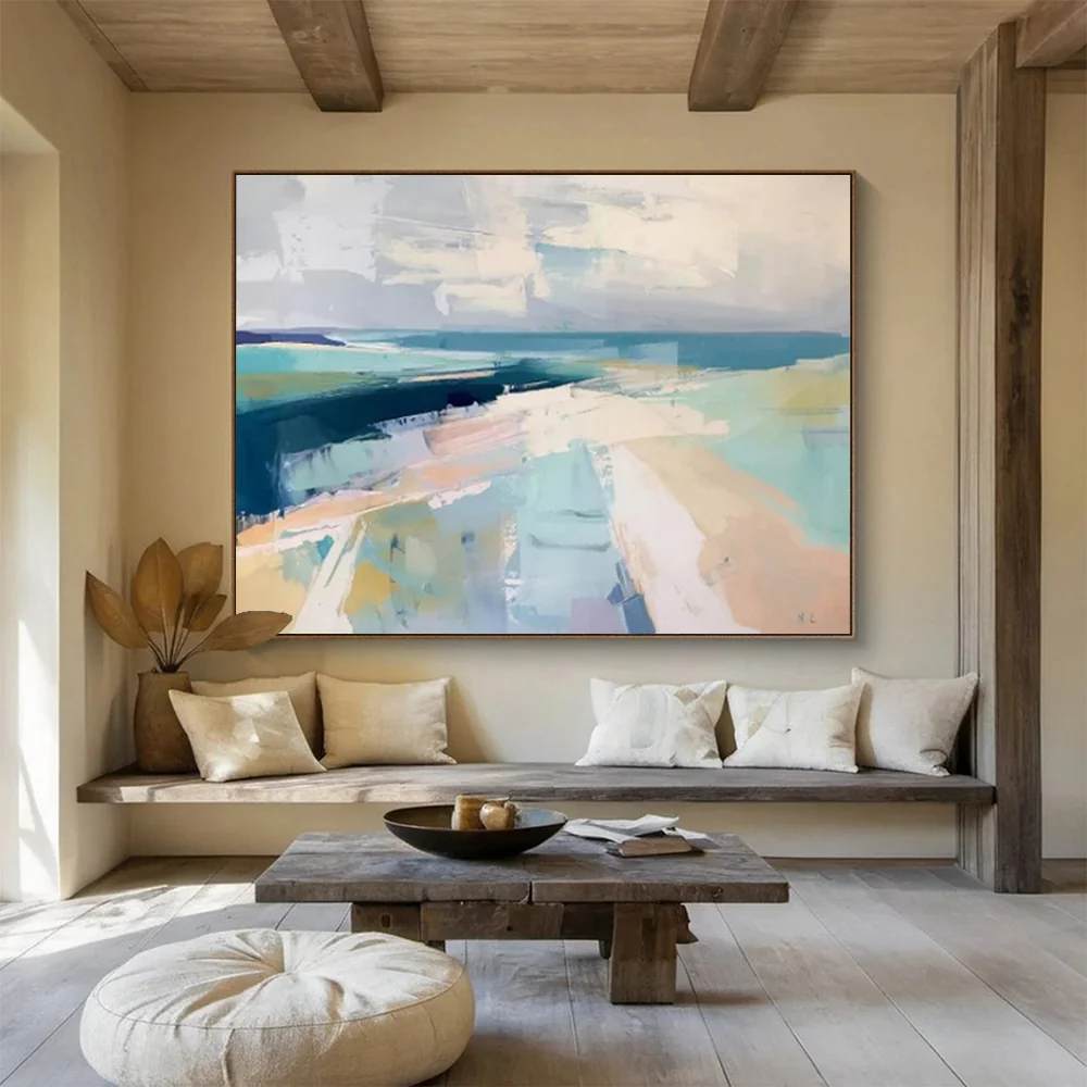 Coastal Hand-painted Soft Bedroom Room Abstract Artwork XH96H